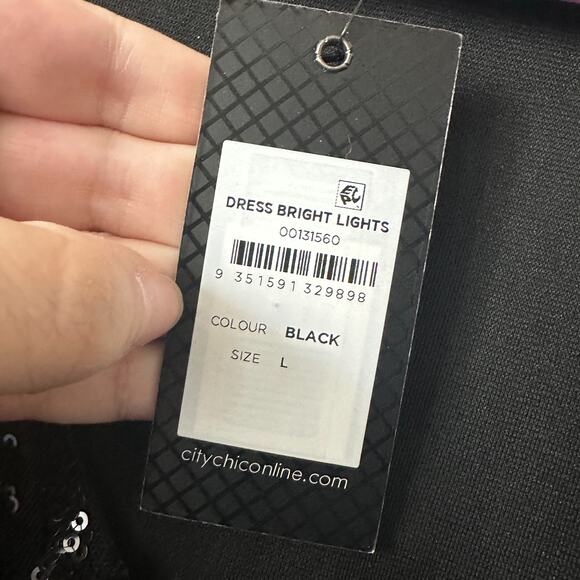 NEW City Chic Glitter Sequin Black Shift Dress Bright Lights Plus Size 20 - Picture 5 of 8